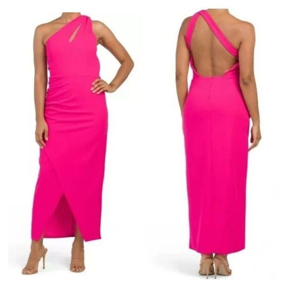 NWT RACHEL Rachel Roy One Shoulder Dress Pink Sizzle XL Elegant Party Cocktail - Picture 1 of 12